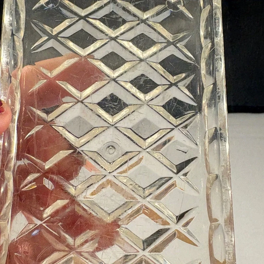 Clear Molded Plastic Faux Cut Crystal Covered Butter Dish – Starburst Diamond